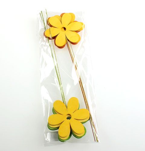 Floristik24 Flor de madeira sobre arame 8cm cu 3 cores. 12pcs