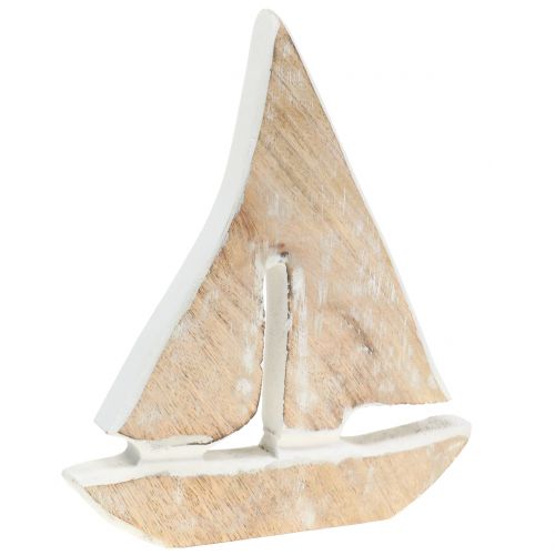 Floristik24 Barco Deco feito de madeira de manga, natural, branco 21cm x 18cm