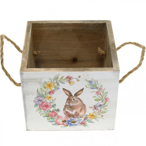 Floristik24 Plantador decoelho de madeira gasto plantador de coelho branco 12×14×14cm