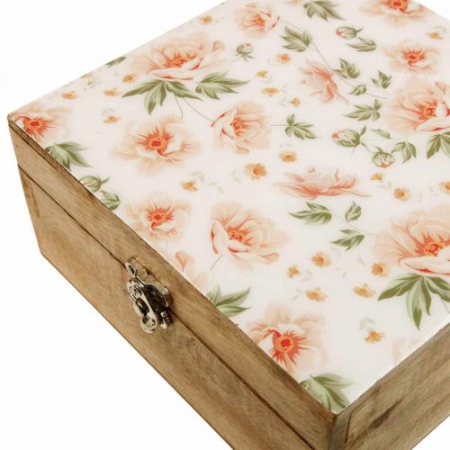 Floristik24 Caixa de madeira com tampa caixa de joias caixa de madeira 20×20×9,5cm
