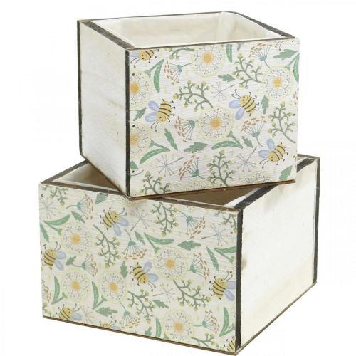 Itens Caixas para plantar, decoração de madeira, caixa decorativa com abelhas, decoração de primavera, shabby chic L15/12cm H10cm conjunto de 2