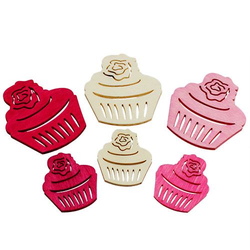 Itens Cupcakes de madeira decoração de mesa cores pastel muffins decoração de aniversário 24 peças