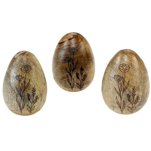 Ovos de madeira madeira de manga natural Ovos de Páscoa feitos de madeira decoração floral Alt.10cm 3 unidades