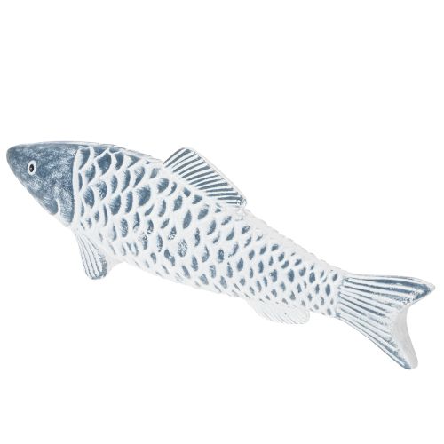 Peixe de madeira azul e branco, decoração de peixe, farinha de madeira, 35 cm, 1 peça | Floristik24.pt