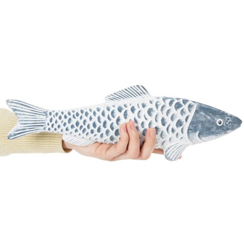 Peixe de madeira azul e branco, decoração de peixe, farinha de madeira, 35 cm, 1 peça | Floristik24.pt