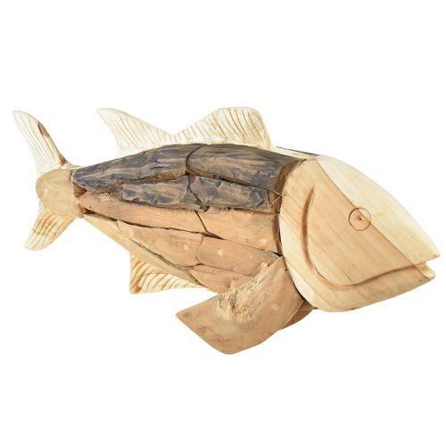 Floristik24 Peixe de madeira decoração de madeira de teca decoração de mesa de peixe madeira 63cm