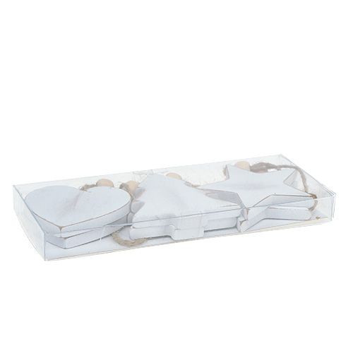Itens Cabides de madeira variados. Branco 5-6cm 6 peças