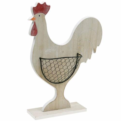 Floristik24 Galo de madeira com cesto, decoração de Páscoa, figura de madeira para plantar, decoração de primavera, frango decorativo