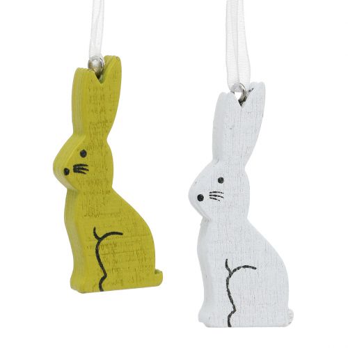 Floristik24 Coelho de madeira para pendurar verde, branco 2,5 cm x 6,5 cm 10 unidades