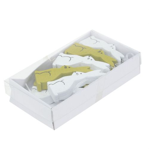 Floristik24 Coelho de madeira para pendurar verde, branco 2,5 cm x 6,5 cm 10 unidades
