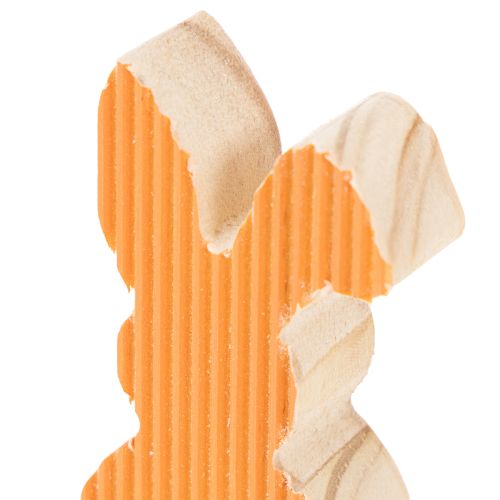 Itens Decorações de Páscoa em madeira com coelhinhos, amarelo e laranja, 4x8cm, 6 peças.