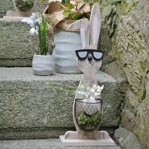 Itens Coelhos de madeira com óculos de sol e cesta natureza, decoração de Páscoa, figura de coelho com cesta de plantas, decoração de primavera 2pcs