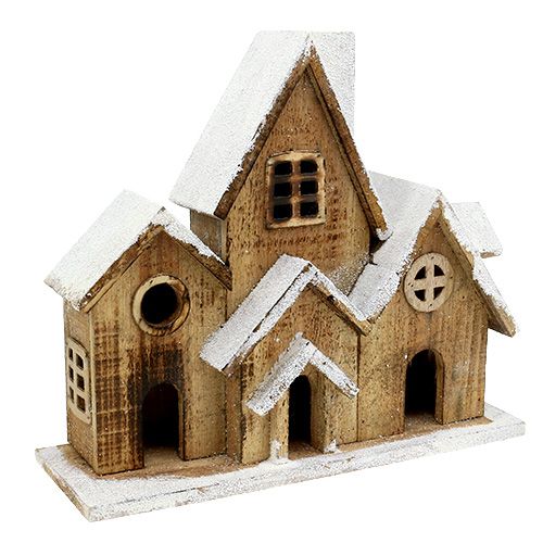Floristik24 Casa de madeira com iluminação LED 34cm x 30cm natural, branco
