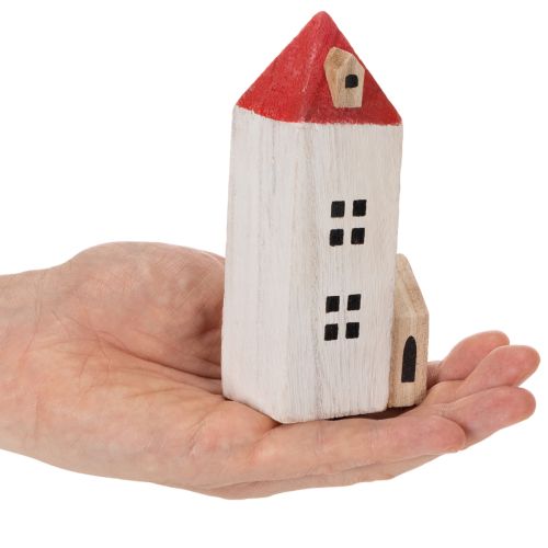 Conjunto de casinhas decorativas de madeira, vermelhas e brancas, decoração de inverno com várias peças, 13 cm, 6 peças | Floristik24.pt