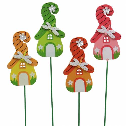 Floristik24 Plugues de flores para casa de gnomo com bastão cores sortidas 5×9cm 16 un