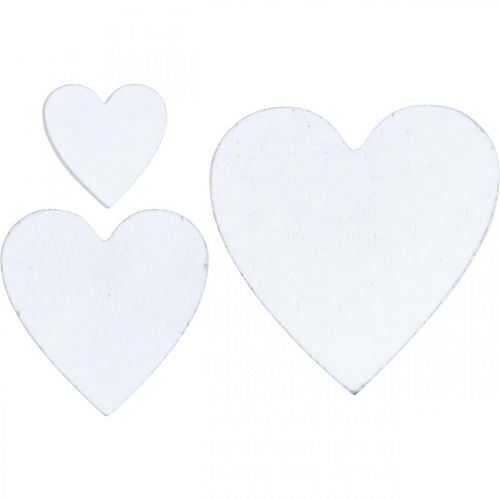 Floristik24 Decoração de dispersão de coração de madeira corações de casamento branco 3/5/7cm 50p