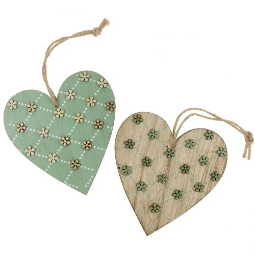 Floristik24 Coração de madeira para pendurar verde / natural 10cm 4 unidades