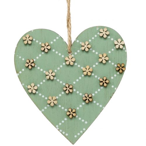 Floristik24 Coração de madeira para pendurar verde / natural 10cm 4 unidades