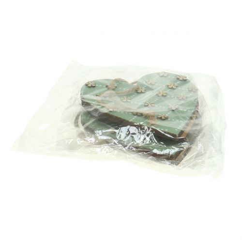 Floristik24 Coração de madeira para pendurar verde / natural 10cm 4 unidades