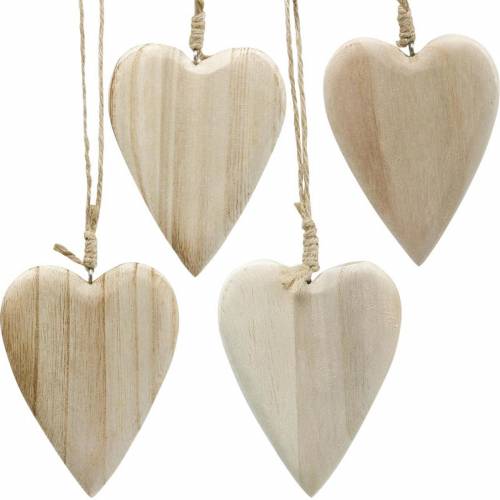 Corações de madeira para pendurar natural 10cm 4pcs