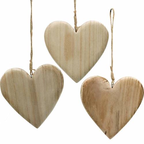 Floristik24 Coração de madeira para pendurar corações decorativos da natureza Dia dos Namorados Dia das Mães 3 unidades