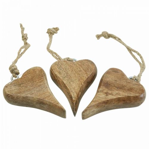 Floristik24 Pingente de coração de madeira decoração de madeira para pendurar 10 cm 3 unidades