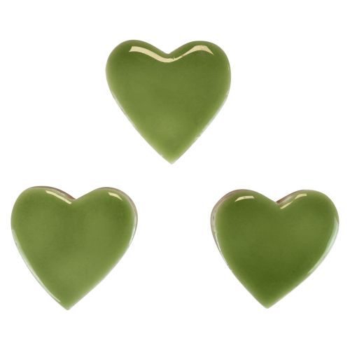 Floristik24 Corações de madeira corações decorativos madeira verde claro efeito brilhante 4,5 cm 8 unidades