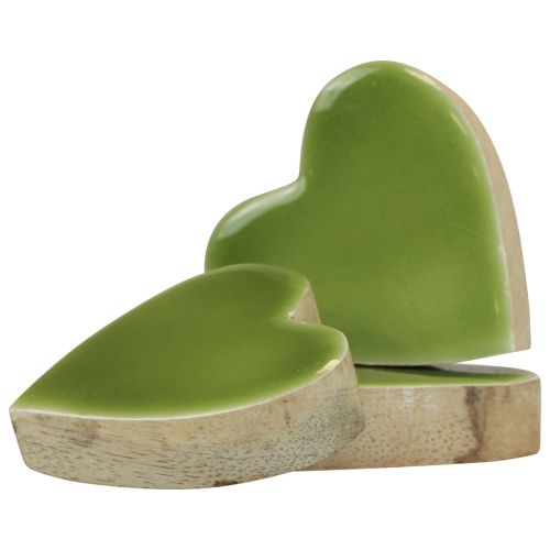 Floristik24 Corações de madeira corações decorativos madeira verde claro efeito brilhante 4,5 cm 8 unidades