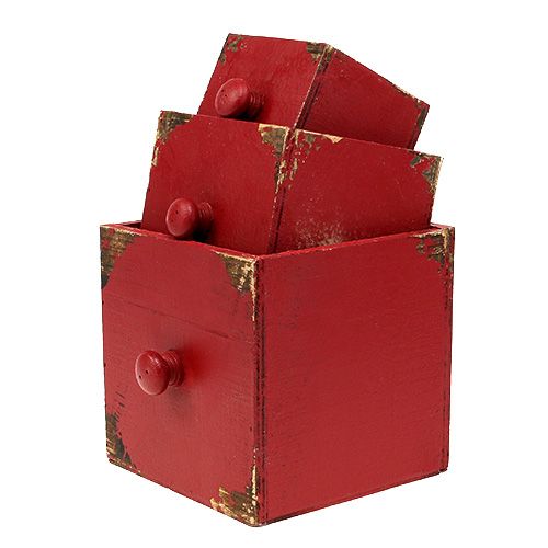 Floristik24 Conjunto de gavetas de caixa de madeira de 3 vermelhos 9/12 / 15cm