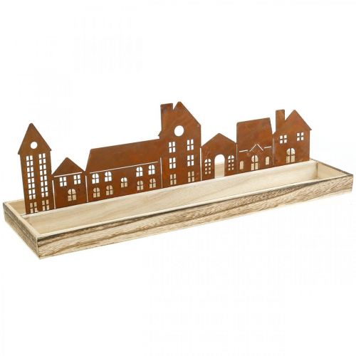 Floristik24 Bandeja decorativa de madeira retangular com casas de pátina 50×17cm