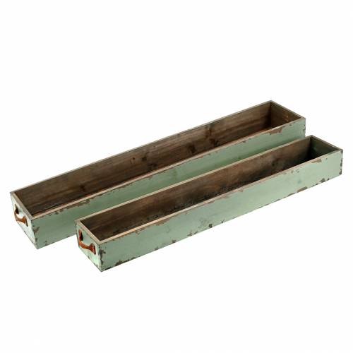 Caixa de madeira plantador com alças verde antigo 74 × 14/66 × 11cm, conjunto de 2