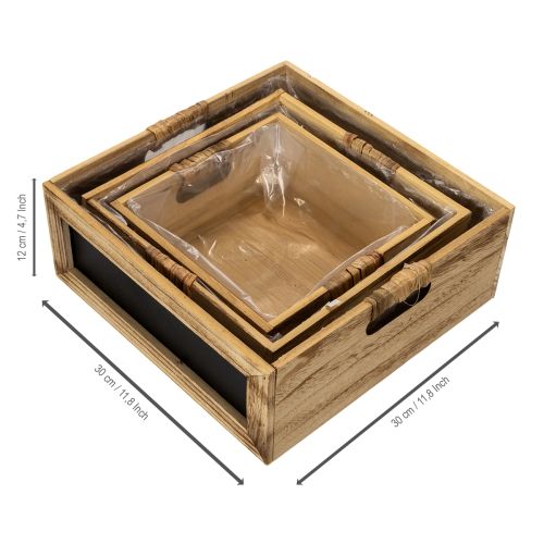 Caixa de madeira com quadro-negro e divisória interna, conjunto com 3 tamanhos, 30 cm | Floristik24.pt
