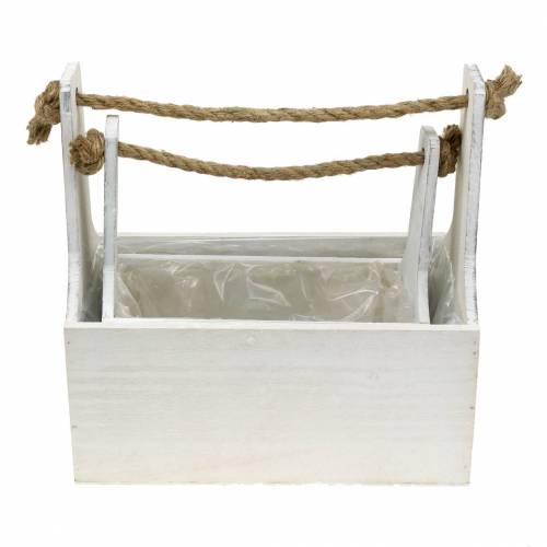 Floristik24 Caixa de ferramentas caixa de plantas com alça caixa de madeira branca 27 × 15cm / 22 × 10,5cm