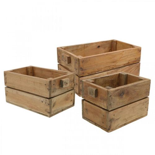 Floristik24 Caixa de madeira, floreira, plantador, conjunto de plantador natural L45 / 36 / 27cm H20.5 / 18 / 17cm conjunto de 3
