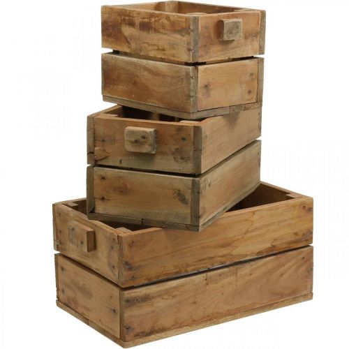 Floristik24 Caixa de madeira, floreira, plantador, conjunto de plantador natural L45 / 36 / 27cm H20.5 / 18 / 17cm conjunto de 3