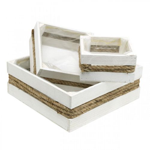 Floristik24 Caixa de planta de madeira branca com caixa de corda para plantio 15/20/30cm conjunto de 3