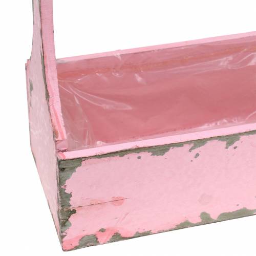 Floristik24 Caixa de ferramentas cesto para plantas com cabo de juta rosa aspecto usado 28x12x24cm 1 peça