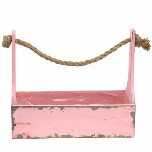 Floristik24 Caixa de ferramentas cesto para plantas com cabo de juta rosa aspecto usado 28x12x24cm 1 peça