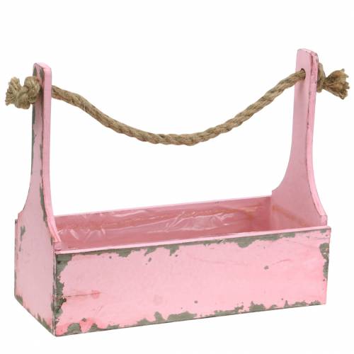 Floristik24 Caixa de ferramentas cesto para plantas com cabo de juta rosa aspecto usado 28x12x24cm 1 peça