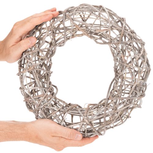Guirlanda de madeira decorativa, branca natural, Ø30cm, A9,5cm | Floristik24.pt