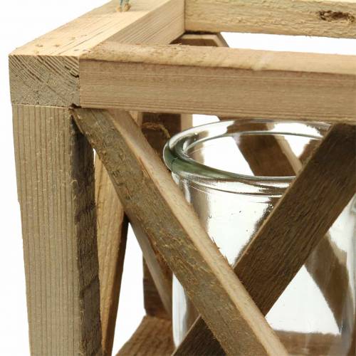 Floristik24 Lanterna decorativa de madeira com vidro natural 14x14cm Alt.17cm