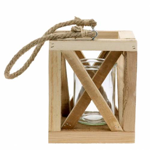 Floristik24 Lanterna decorativa de madeira com vidro natural 14x14cm Alt.17cm