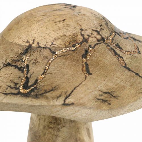 Floristik24 Cogumelo de madeira com decoração de madeira padrão cogumelo natural, dourado Ø12.5cm H15cm