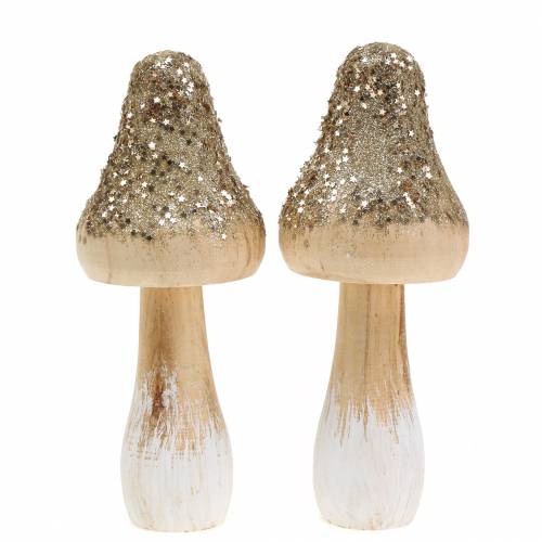 Floristik24 Cogumelo de madeira com glitter H17cm 2pcs