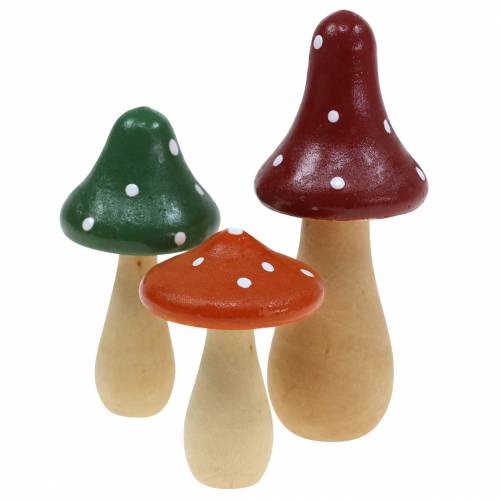 Floristik24 Cogumelos decorativos feitos de madeira laranja, verde, vermelho 6/8 / 10,5 cm 9 unidades