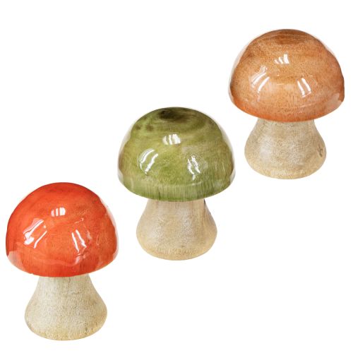 Floristik24 Cogumelos de madeira decoração de outono cogumelos verde vermelho laranja H6,5cm 9 peças