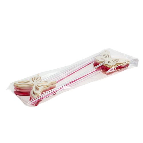 Floristik24 Borboleta de madeira com arame rosa ast. 8cm 18 peças