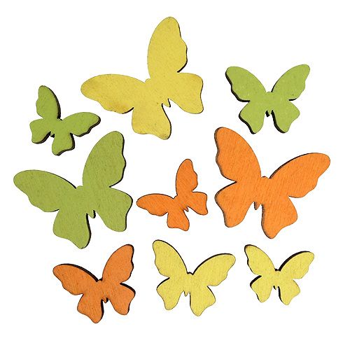 Floristik24 Borboleta de madeira 2,5-4cm laranja, verde, amarelo 36pcs