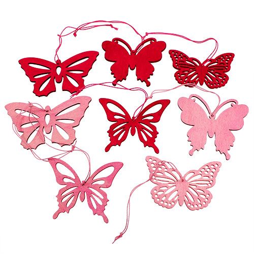 Floristik24 Borboletas de madeira para pendurar rosa 8cm - 10cm 24pcs