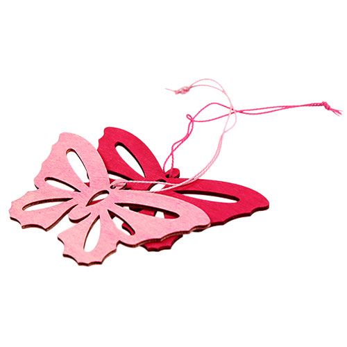 Floristik24 Borboletas de madeira para pendurar rosa 8cm - 10cm 24pcs